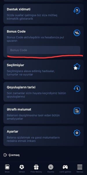 Promo-kodlar bo'limiga o'tish